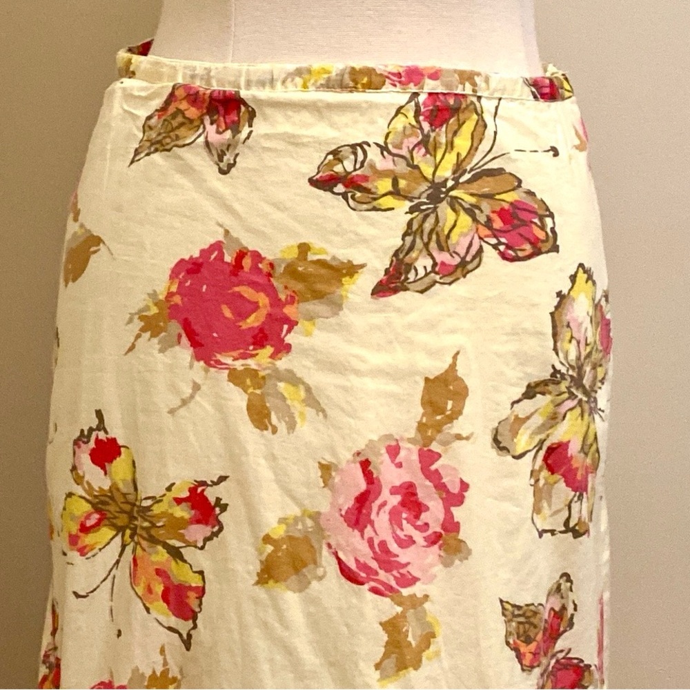 J. Jill Petite Vintage Yellow Pink Floral Butterfly XSP Boho Chic Spring Skirt - Picture 2 of 12